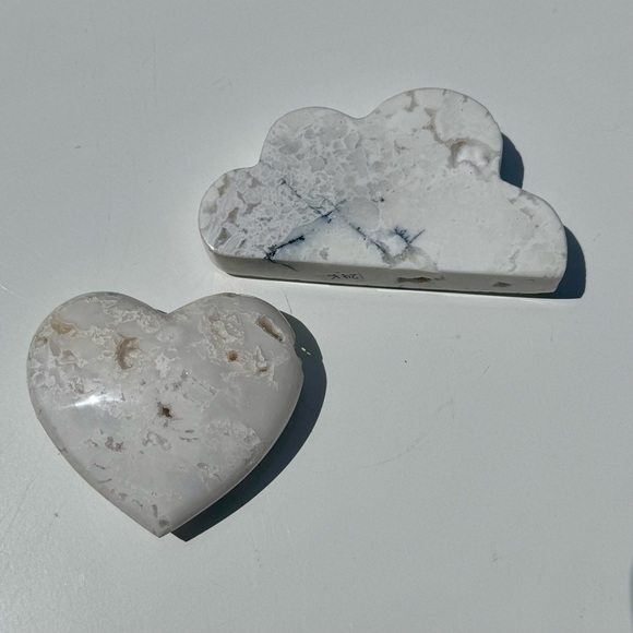 White Plume Agate Heart & Cloud Druzy Set - Picture 3 of 3